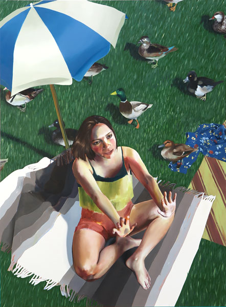 ELLEN AKIMOTO: Ducks in the Park, Öl auf Leinwand, 230 x 170 cm, 2016