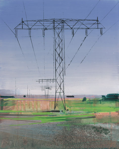 HEINRICH MAUERSBERGER: Draht, Stahl, Strom, Öl auf Hartfaser, 50 x 40 cm, 2016