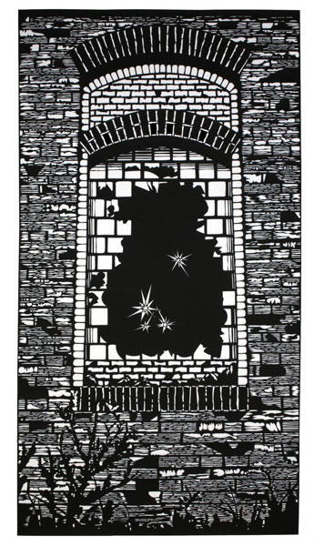 Annette Schröter: Fenster, Papierschnitt, 225 x 120 cm, 2007