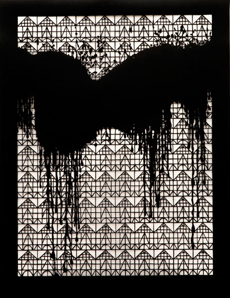 Annette Schröter: Mann staunt,  Papierschnitt gerahmt, 92 x 71 cm, 2011