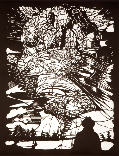 Annette Schröter: Säule, Papierschnitt gerahmt, 206 x 90 cm, 2008